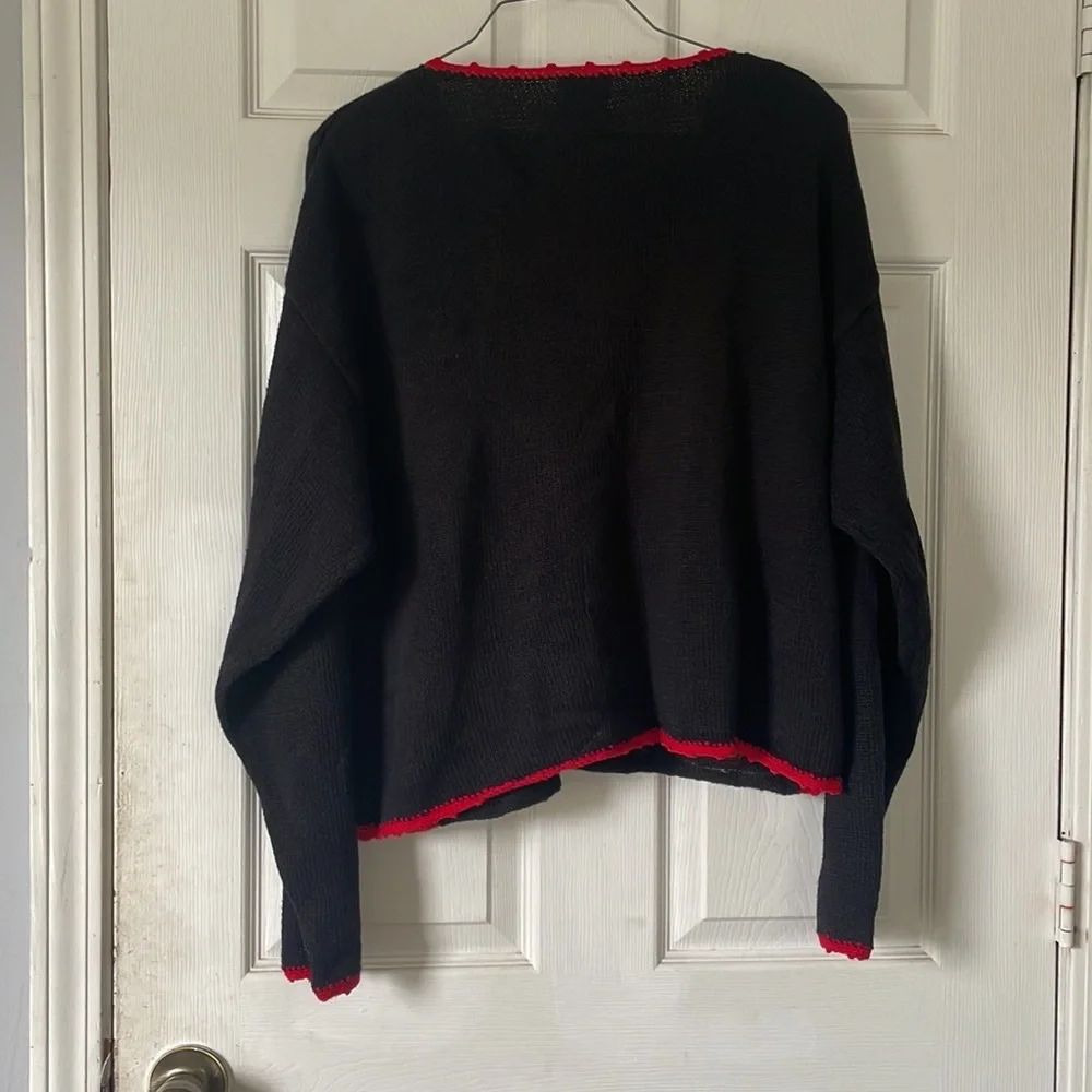 Vintage Nutcracker black button up ugly Christmas sweater cardigan snowman sz L - Picture 2 of 16